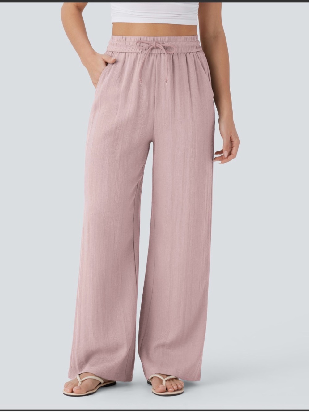 Halara Wide Leg Drawstring Pants in Dusty Rose High Waisted Wide Leg Pant
